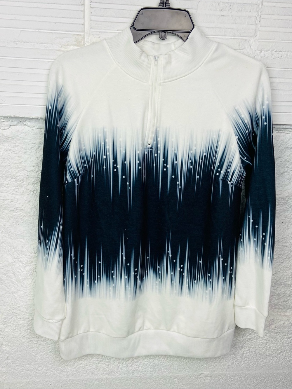 Unbranded White and Navy fleece tie dye Gradient Half-Zip Pullover SZ medium